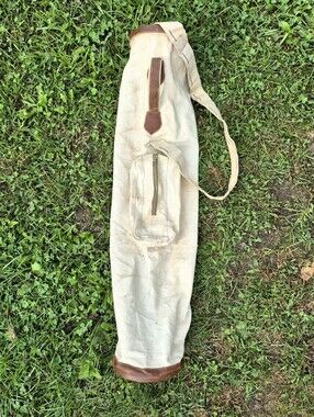 1930s Vintage Antique Stovepipe/Pencil Canvas & Leather Golf Bag w/ Carry Strap